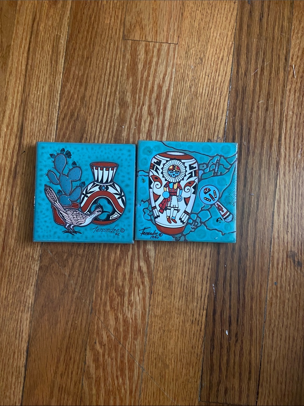 Turquoise Southwestern Ceramic Tile Art Pair